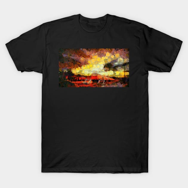 Train station with troubled skies T-Shirt by Ariela-Alez